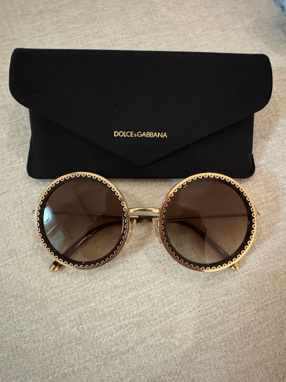 Dolce & Gabbana Gold Round Sunglasses with Brown Lenses